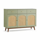 Aparador de Madera y Ratán con Puertas y Cajones Verde 90x120x35cm