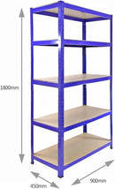 3 Estanterías Azules Metalicas T-Rax Sin Tornillos 90x45x180cm con 5 Estantes Baldas Repisas Capacidad Peso 280kg por Estante Almacenamiento Almacenaje Herramientas Taller Garaje + Mazo de Goma GRATIS