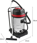 Aspiradora Industrial en Seco y Húmedo de Acero Inoxidable de 80L,4 Accesorios+3 Bolsas GRATIS Aspirador para Limpieza Comercial 3000W Motor Triple,Filtro de Tela,Manguera 1.5m,Cable 9m,con/sin Bolsa
