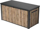 Arcones para patio, 144 × 67 × 73 cm, 643L, madera, plástico, para el jardín, Keter, 144 x 67 x 73 cm, tapa con resortes de gas