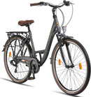 Licorne Bike VIOLETTA Premium Bicicleta urbana - Ruedas de 28 pulgadas y cuadro de acero - 21 velocidades con diseño holandés - Antracita ligera con timbre incluido