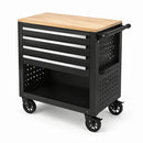 Carro de herramientas de metal con superficie de madera