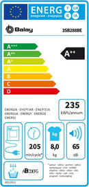 Balay, Secadora Bomba de Calor, Libre Instalación, 8 kg, Filtro fácil limpieza, Antivibración, Programa Rápido, Blanco, 3SB288BE