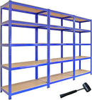 3 Estanterías Azules Metalicas T-Rax Sin Tornillos 90x45x180cm con 5 Estantes Baldas Repisas Capacidad Peso 280kg por Estante Almacenamiento Almacenaje Herramientas Taller Garaje + Mazo de Goma GRATIS