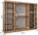 ABIKSMEBLE York 1 250 Armario 2 Puertas Correderas para Dormitorio - Armario Moderno con Espejo, Barra y Estantes - 250x200x62 cm (Ancho x Alto x Fondo) - Sonoma + Blanco Mate