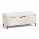 Baúl de almacenamiento de tela beige con patas de madera 120x40x45 cm