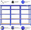 3 Estanterías Azules Metalicas T-Rax Sin Tornillos 90x45x180cm con 5 Estantes Baldas Repisas Capacidad Peso 280kg por Estante Almacenamiento Almacenaje Herramientas Taller Garaje + Mazo de Goma GRATIS