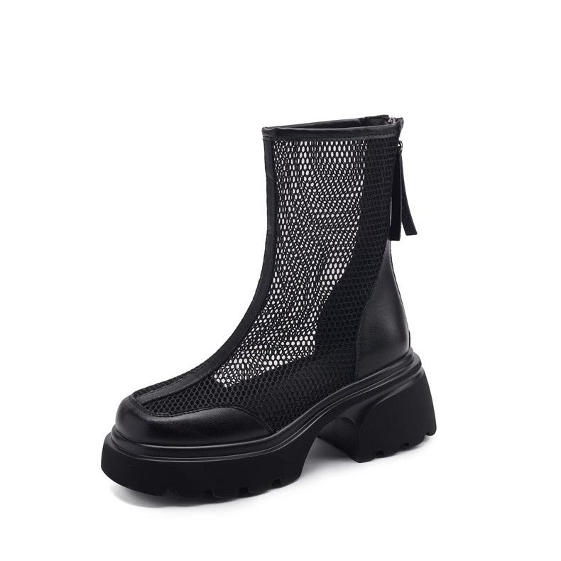Black mesh ankle boot on a white background