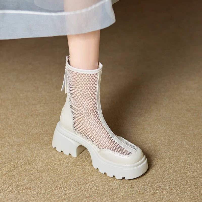 Beige mesh ankle boot on a neutral background