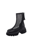 Black mesh ankle boot on a white background with 'Summer whisper' text.