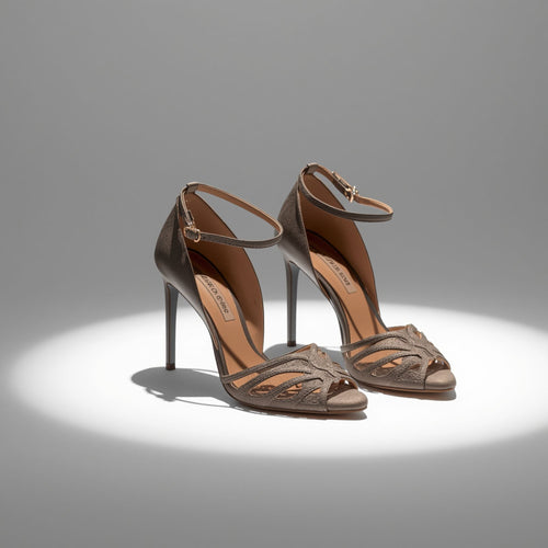 Women's Bronze Ankle Strap High Heel Sandals