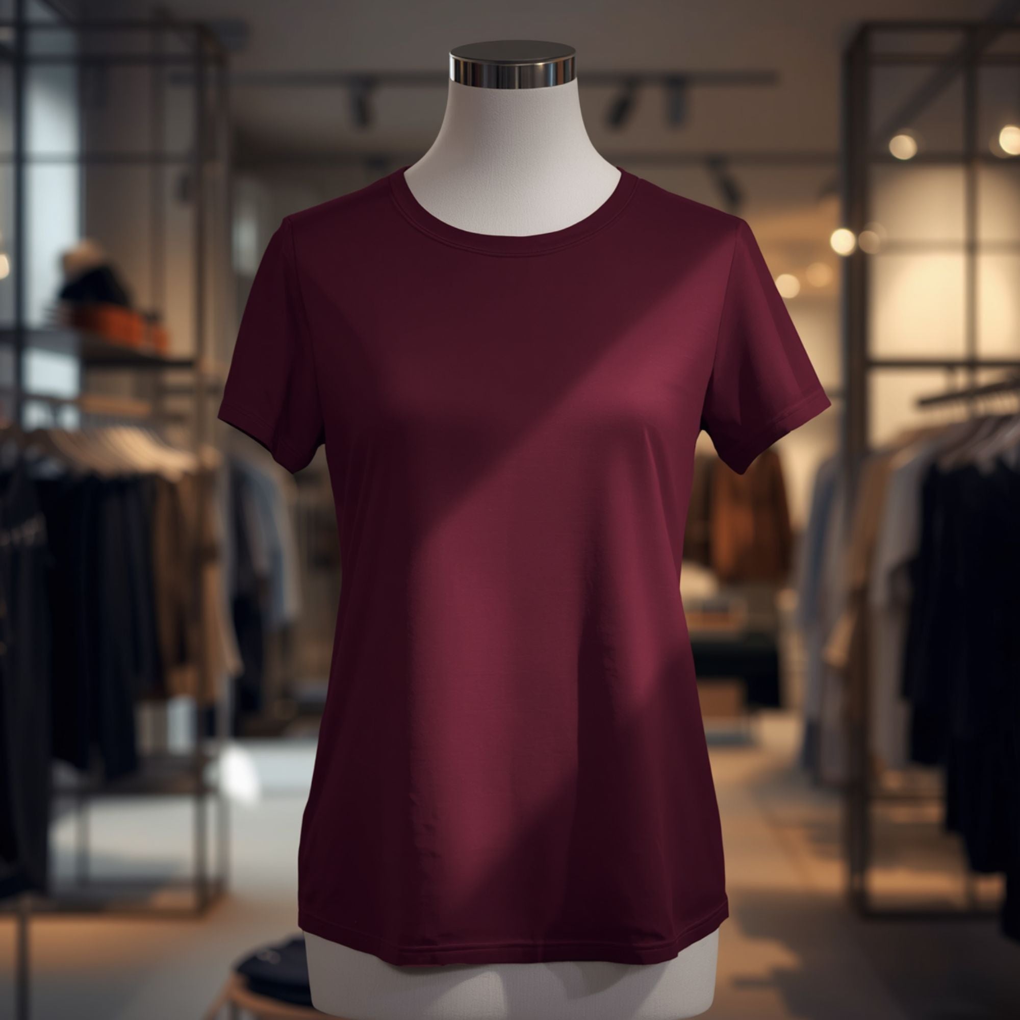 Women's Burgundy Cotton T-Shirt – Classic Short Sleeve Crew Neck