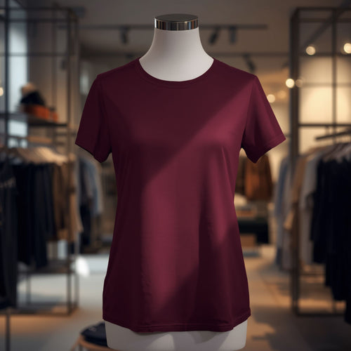 Women's Burgundy Cotton T-Shirt – Classic Short Sleeve Crew Neck