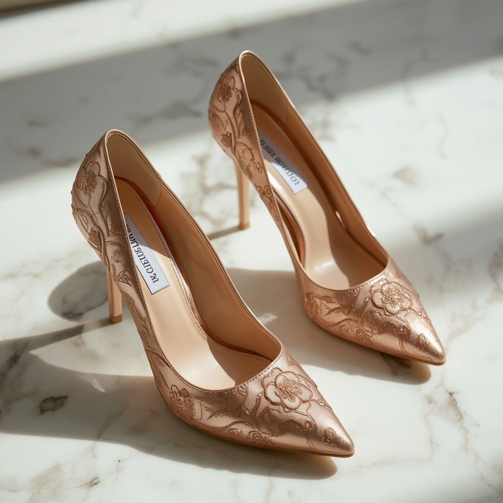 Women's Champagne Lace Pattern Pointed Toe Pumps