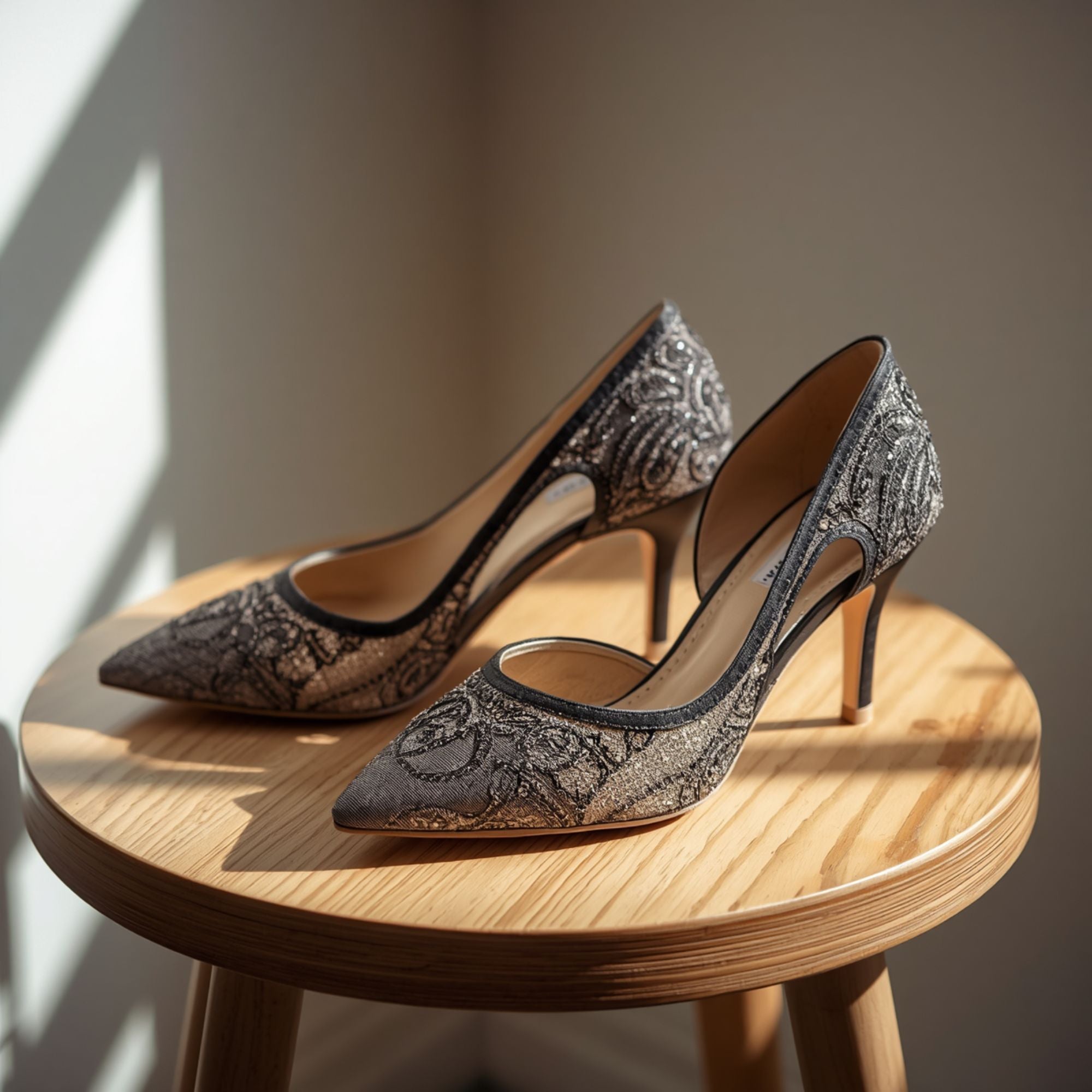 Women's Charcoal Embroidered Pointed Toe Heels