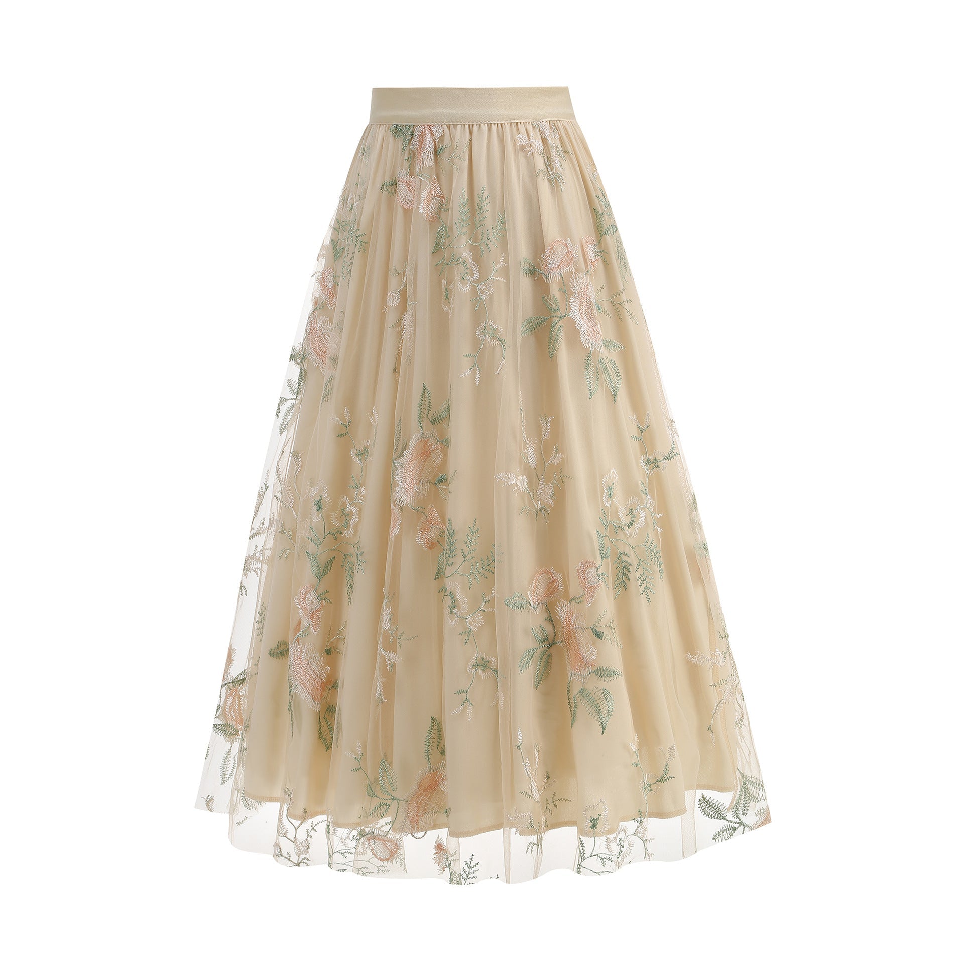 Beige floral skirt on a white background