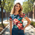Women's Floral Print T-Shirt – Short Sleeve Casual Summer Top