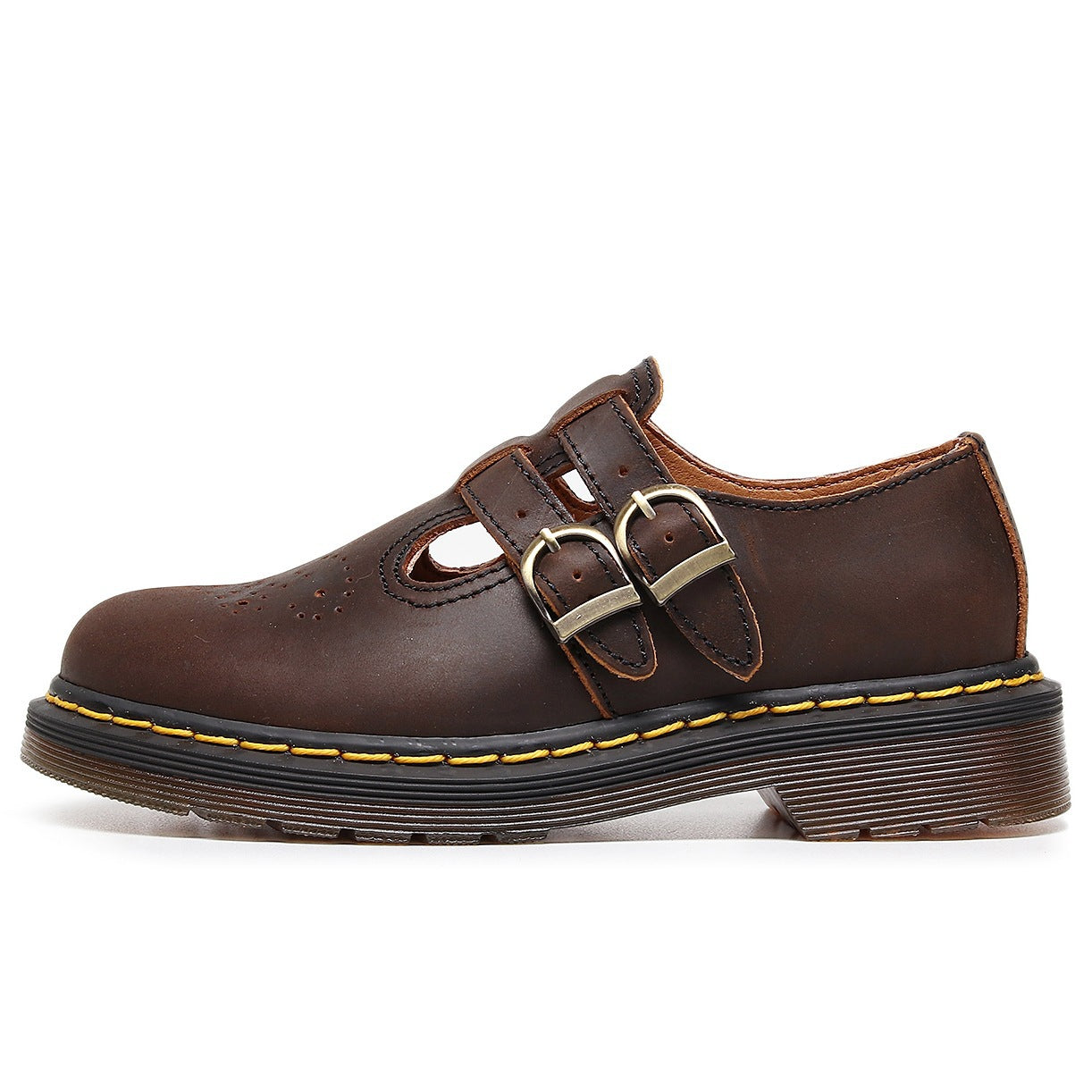 Women’s Genuine Leather Mary Jane Shoes – Low Heel Casual Buckle Flats