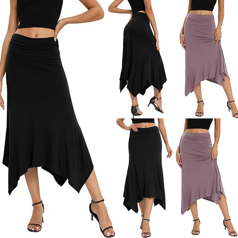 Collage of women wearing black and purple skirts on a white background