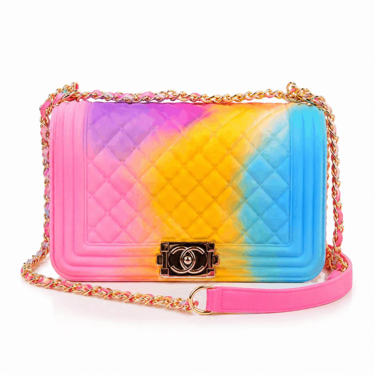 Women's Rainbow Quilted Crossbody Shoulder Bag – Chain Strap Jelly Purse
