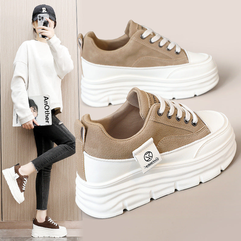 Women’s Thick Sole Casual Sneakers – Breathable Lace-Up Everyday Shoes