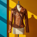 Women's Vintage Brown Leather Biker Jacket