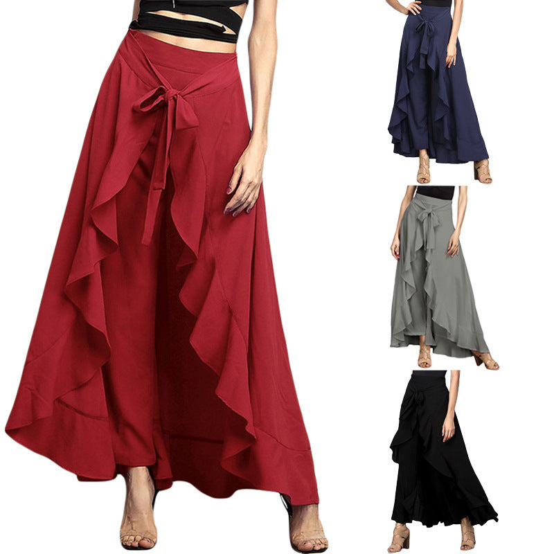 Red ruffled skirt with additional colors shown on a white background
