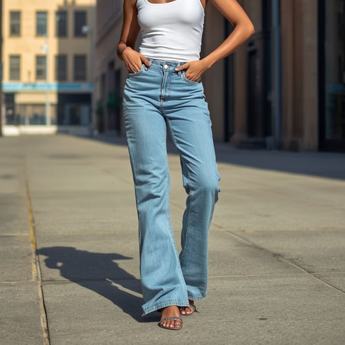 Women's Wide Leg Relaxed Fit Denim Jeans – Light Blue