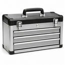 Caja de herramientas de acero inoxidable con 3 cajones color plata y negro
