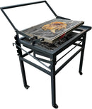 Barbacoa portátil de carbón con ruedas - Parrilla giratoria de 360 grados - Rejilla de acero inoxidable y bandeja de carbón ajustable - Metal con mango de madera