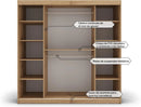 ABIKSMEBLE Verona 4 200 Bedroom Wardrobe with Three Sliding Doors – Modern Storage Cabinet with Mirror, Coat Rack and Shelves – 200 x 200 x 62 cm – Matte Black + Sonoma