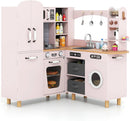 COSTWAY cafetera, madera, para la cocina, COSTWAY Cocina Juguete con Luz y Sonido, Cajas de Almcenamiento y 12 Accesorios