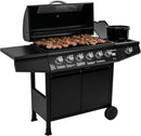 Amig Fireplus GRILL-6F barbacoa de gas XXL - Potencia de 12,9 kW y 7 quemadores - Carro de acero inoxidable con ruedas - Termómetro y bandeja lateral 138 x 52 x 103 cm