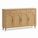 Aparador de madera con puertas de ratán y tres cajones 150x40x80 cm